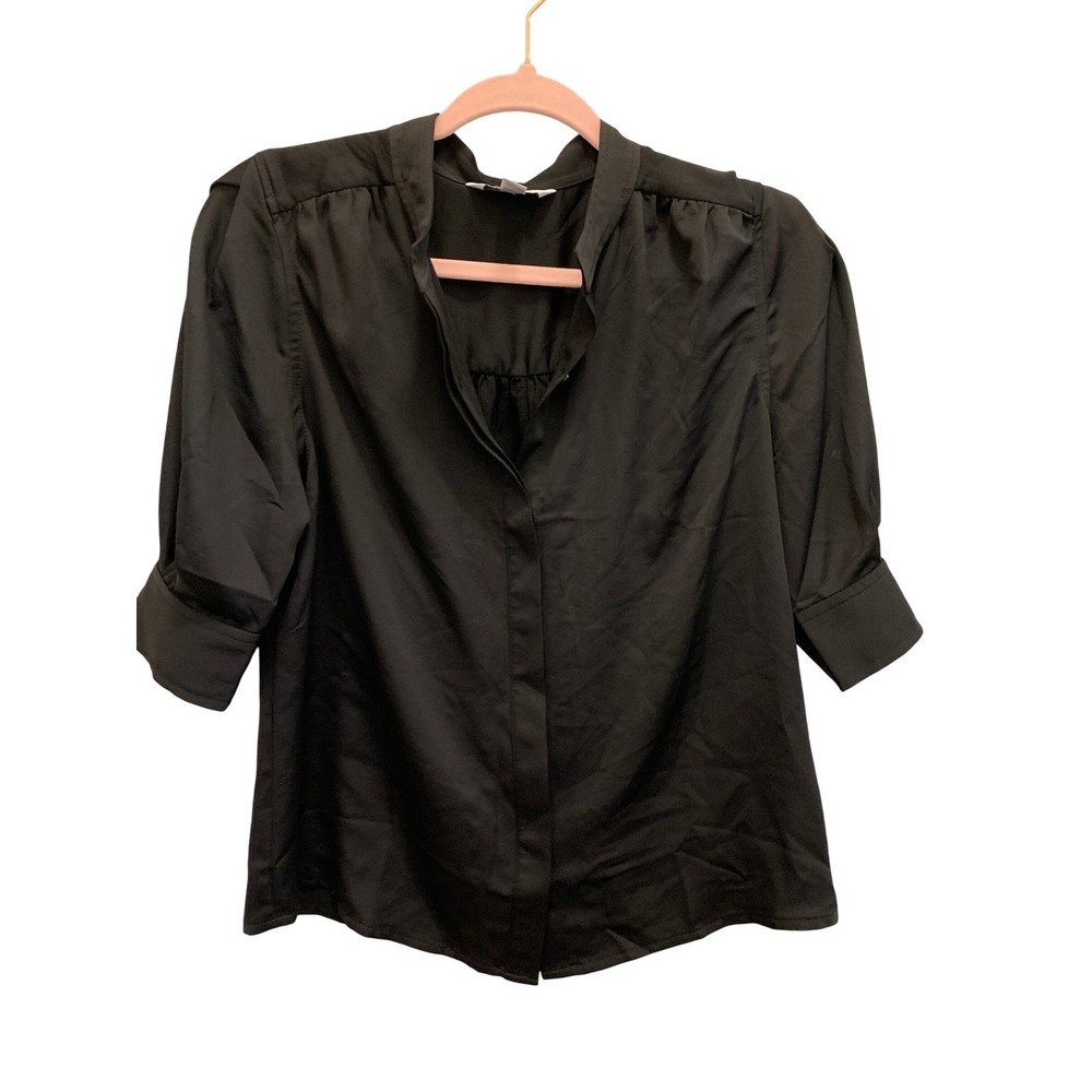 Nine West Womens Black Satin Top Size‎ S Short Sleeve Button Cuff Work Top